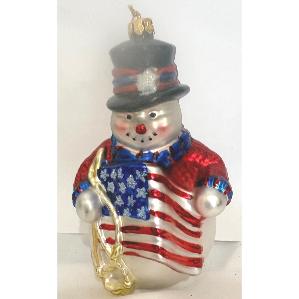 Vintage Glass Snowman Ornament American Flag Patriotic Christmas